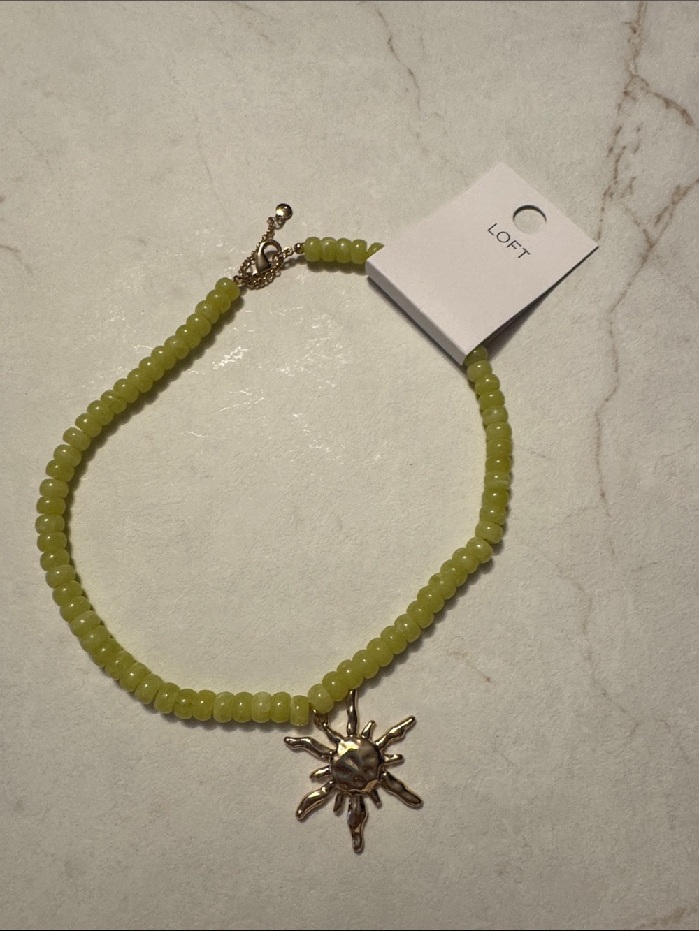 LOFT Gold Sun Pendant Necklace with Lemon-Yellow Beads NWT